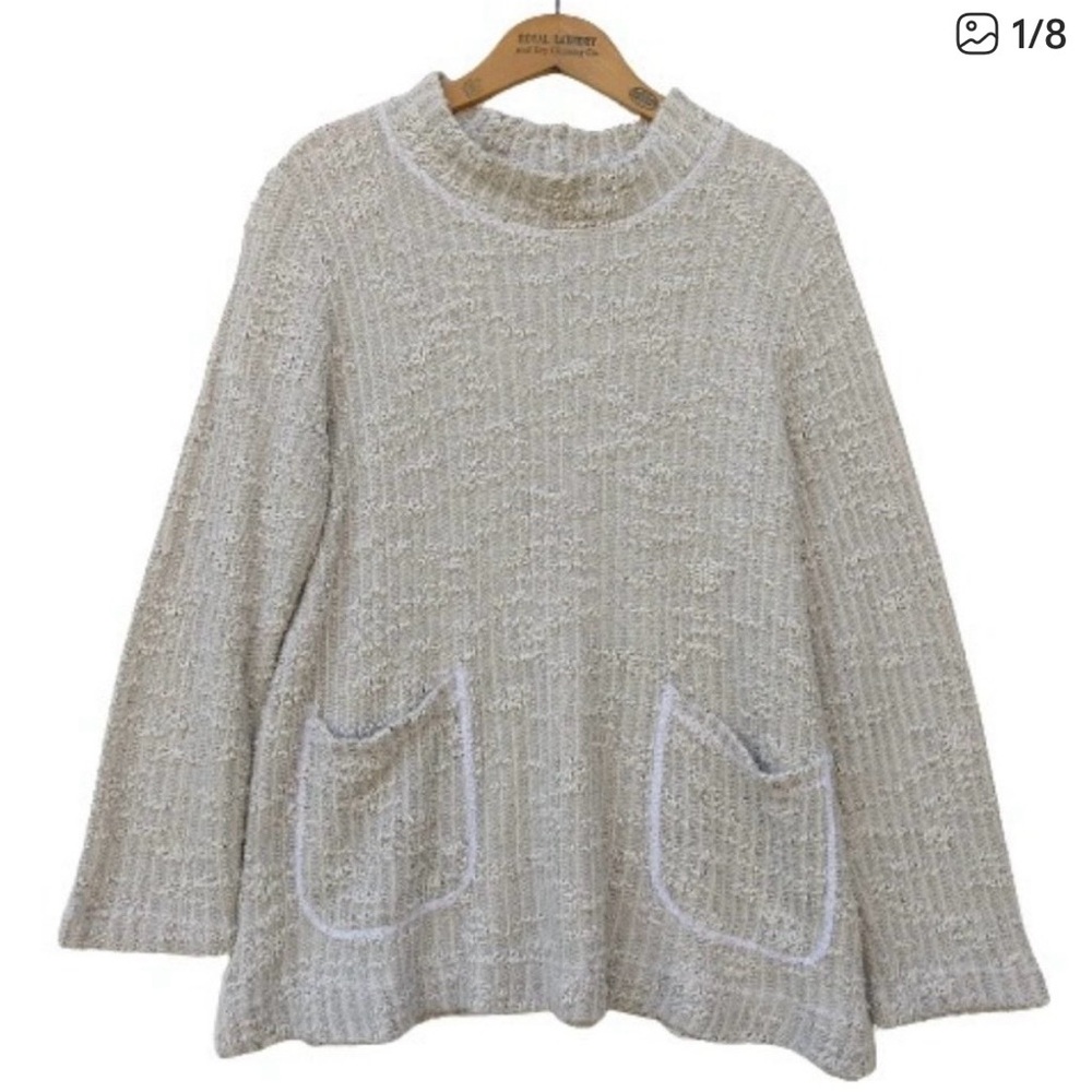 Cut Loose Women's Mock Neck Knit Tunic Top Size S Natural Textured Long Sleeve